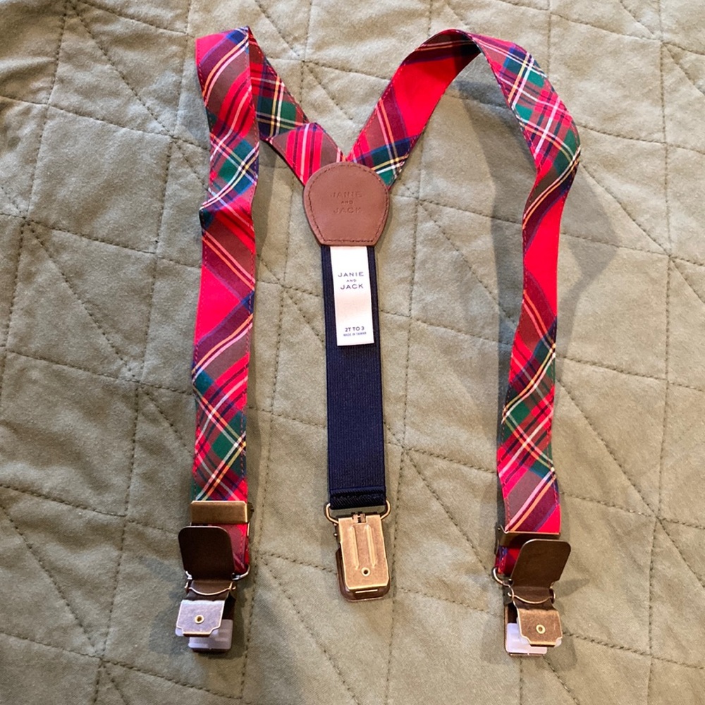 Red and green plaid Janie and Jack suspenders